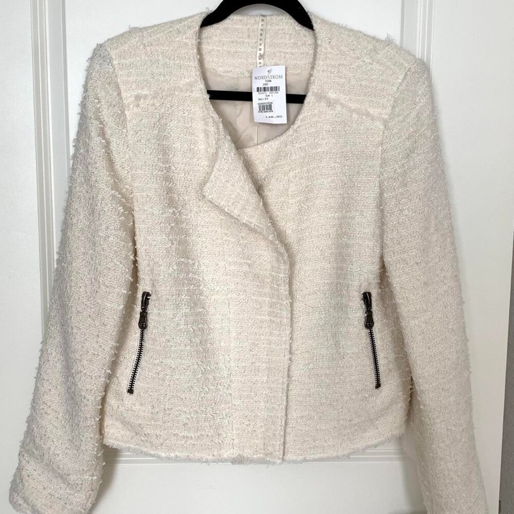 Ivory Tweed Biker/Moto Jacket - L